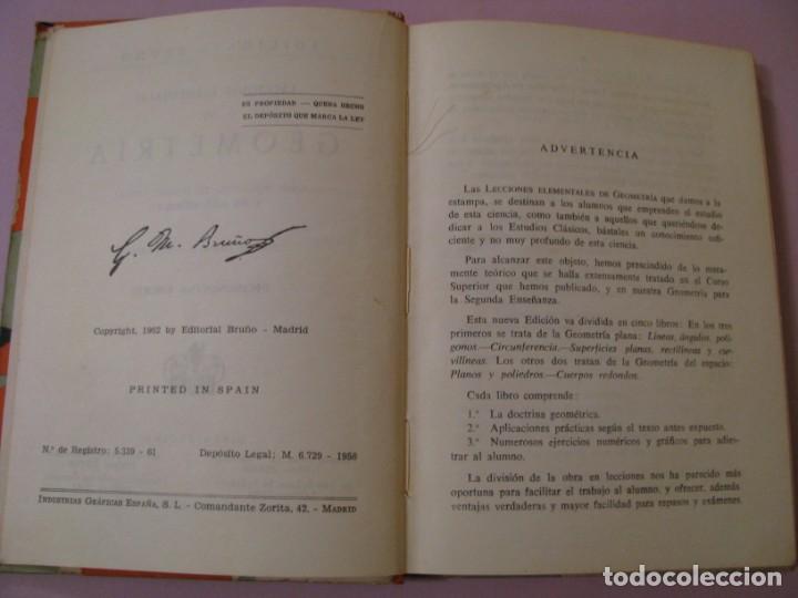 Libros de segunda mano de ciencias: GEOMETRIA. SEGUNDO GRADO. ED. BRU&Ntilde;O 1958. - Foto 3