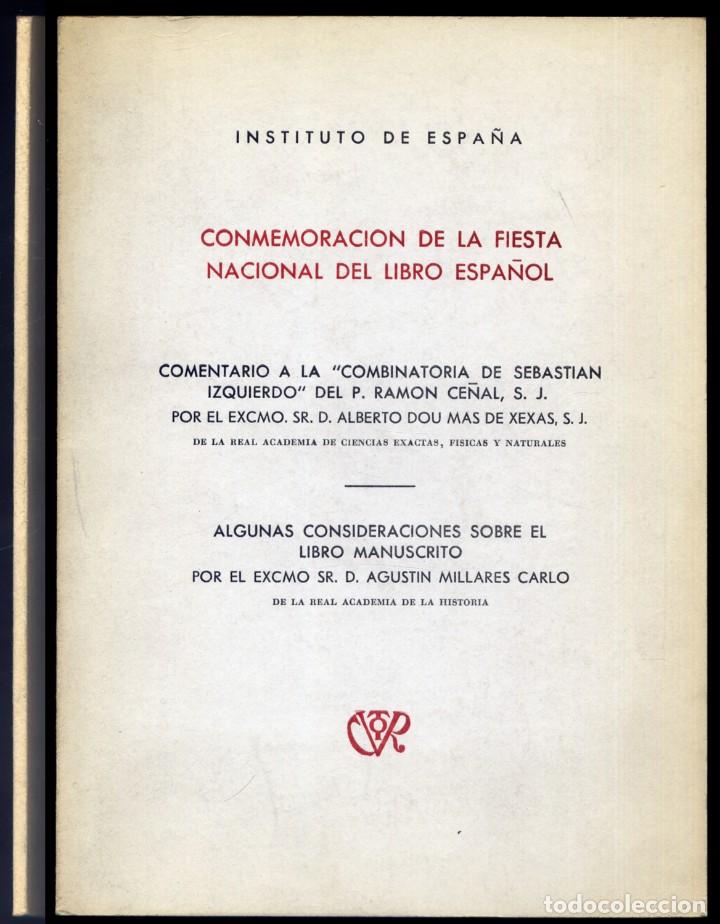 Libros de segunda mano de ciencias: Comentario a la &ldquo;Combinatoria de Sebasti&aacute;n Izquierdo&rdquo;... (y) consideraciones sobre el libro... 1975. - Foto 1