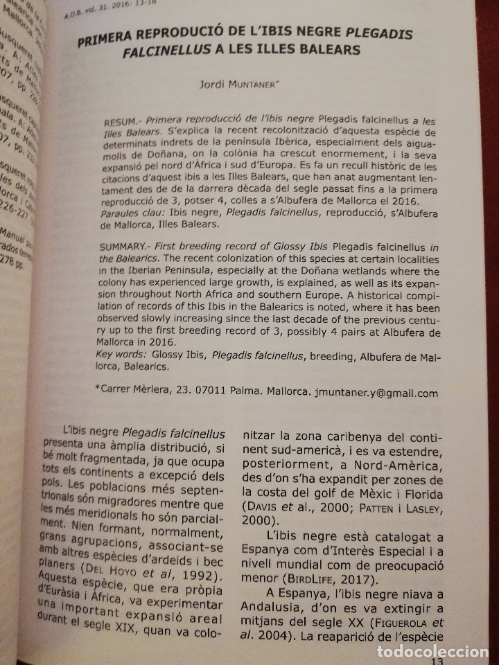 Libros de segunda mano: ANUARI ORNITOL&Ograve;GIC DE LES BALEARS 2016, VOLUM 31 - Foto 6