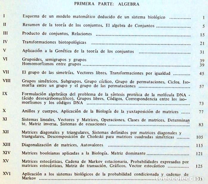 Libros de segunda mano de ciencias: BIOMATEM&Aacute;TICA - MANUEL P&Eacute;REZ BEATO 1972 - VER INDICE - Foto 3