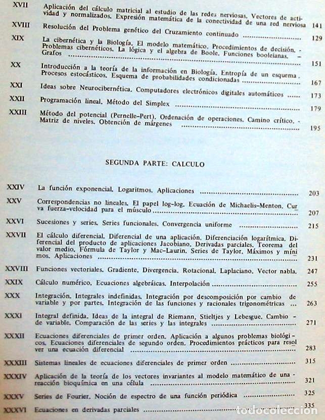Libros de segunda mano de ciencias: BIOMATEM&Aacute;TICA - MANUEL P&Eacute;REZ BEATO 1972 - VER INDICE - Foto 4
