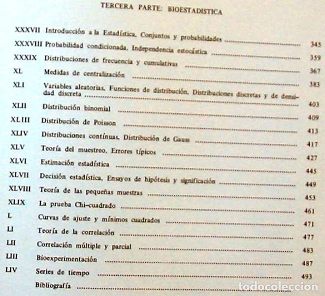 Libros de segunda mano de ciencias: BIOMATEM&Aacute;TICA - MANUEL P&Eacute;REZ BEATO 1972 - VER INDICE - Foto 5