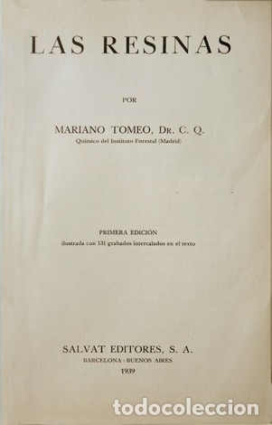 Libros de segunda mano: TOMEO, Mariano.  Las Resinas. 1939. - Foto 2