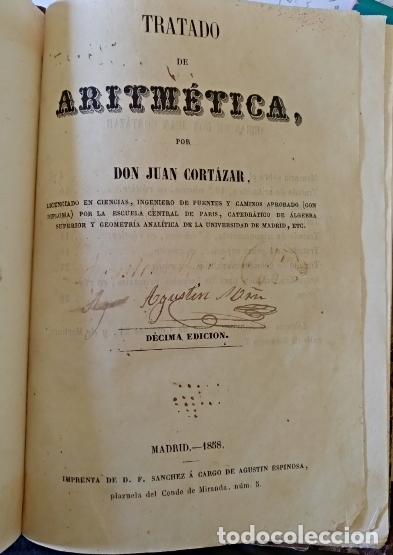 Libros de segunda mano de ciencias: TRATADO DE ARITMETICA. DECIMA EDICION. - CORTAZAR, Juan. - Foto 2