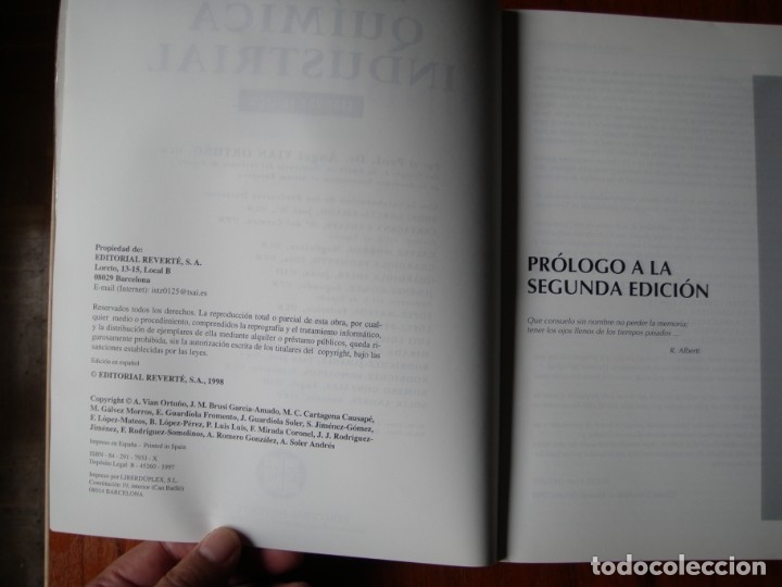 Libros de segunda mano de ciencias: LIBRO INTRODUCci&oacute;n A LA QU&Iacute;MICA INDUSTRIAL ED REVERTE - Foto 3