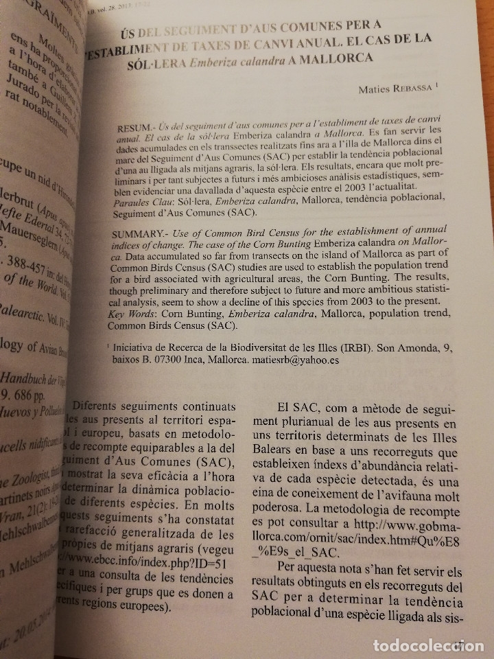 Libros de segunda mano: ANUARI ORNITOL&Ograve;GIC DE LES BALEARS 2013 (VOLUM 28) - Foto 8