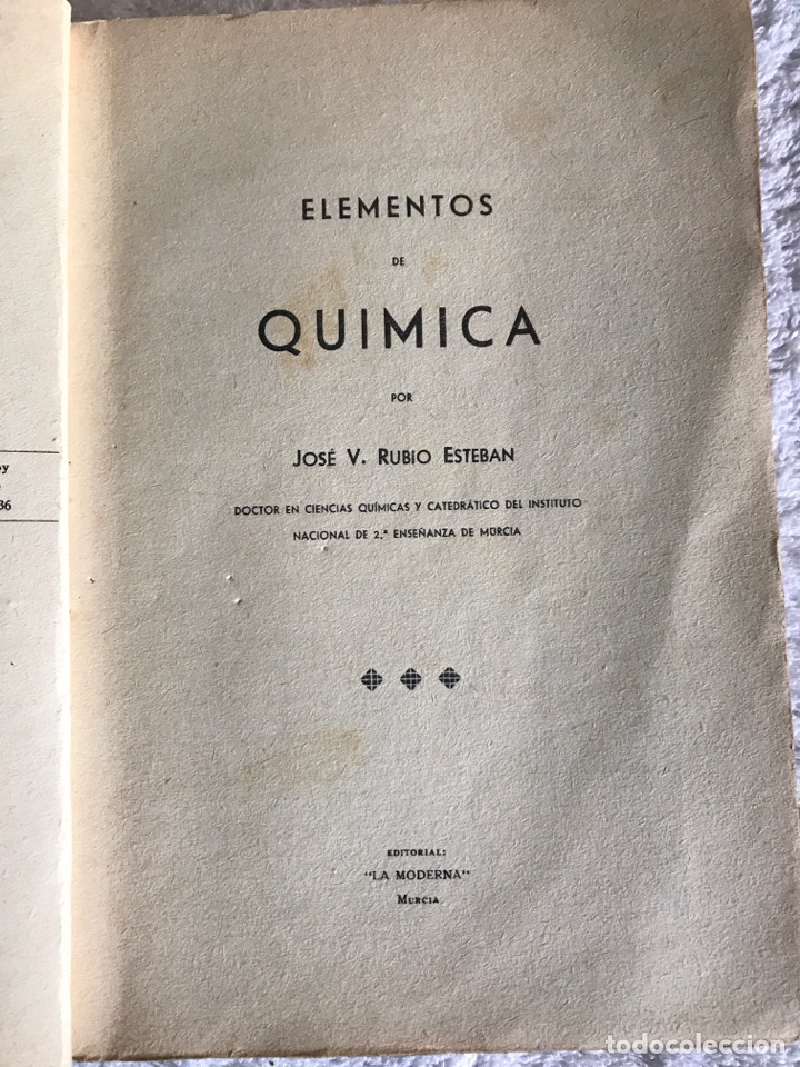 Libros de segunda mano de ciencias: Elementos de qu&iacute;mica por Jos&eacute; V. Rubio Esteban - Foto 1