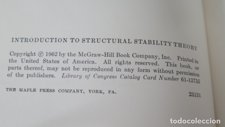 Libros de segunda mano de ciencias: 1962.- INTRODUCTION TO STRUCTURAL STABILITY THEORY. G. GERARD - Foto 5