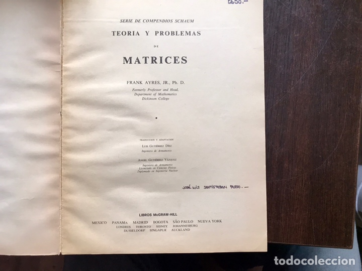 Libros de segunda mano de ciencias: Matrices. Teor&iacute;a y 340 problemas resueltos. Frank Ayers, jr. - Foto 2