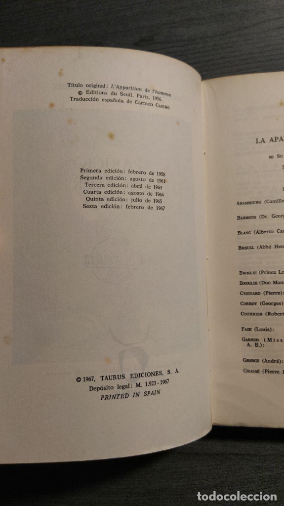 Libros de segunda mano: La Aparici&oacute;n Del Hombre;  Teilhard De Chardin -  Taurus - Foto 6