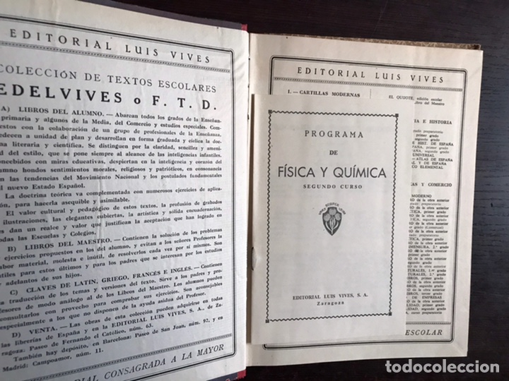 Libros de segunda mano de ciencias: F&iacute;sica y qu&iacute;mica. Segundo curso. Edelvives. 1954. Incluye programa. - Foto 4