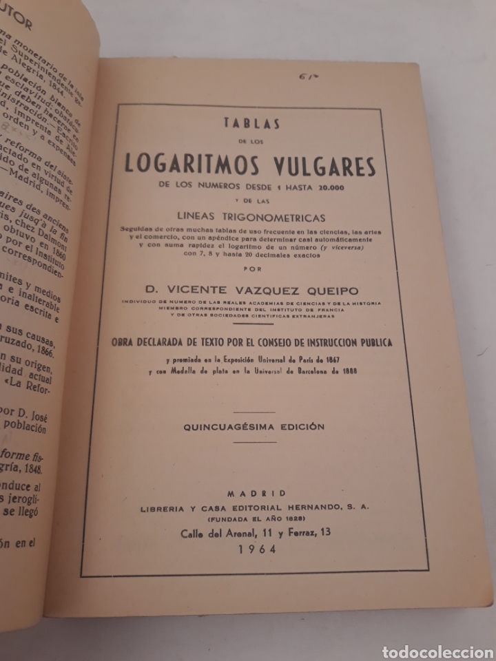 Libros de segunda mano de ciencias: Tabla de logaritmos vulgares. 1964. - Foto 3