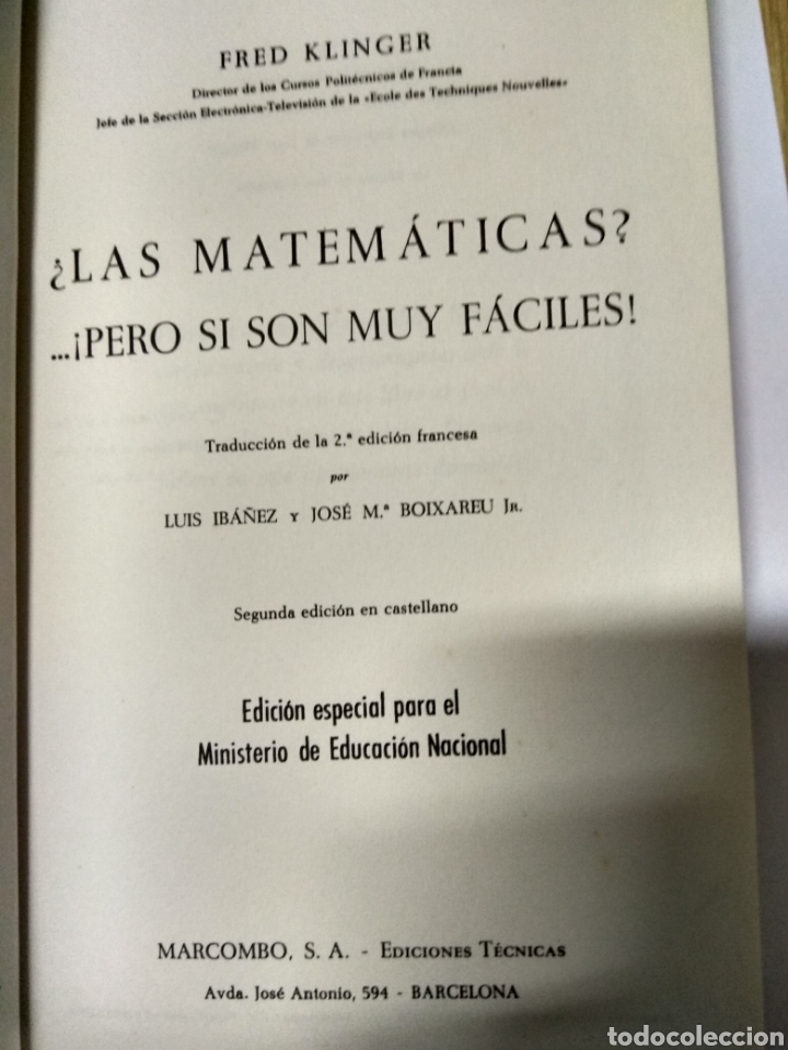 Libros de segunda mano de ciencias: Las matem&aacute;ticas....! Pero si son f&aacute;ciles!-fred klinger-marcombo. Ediciones t&eacute;cnicas.1961 - Foto 2