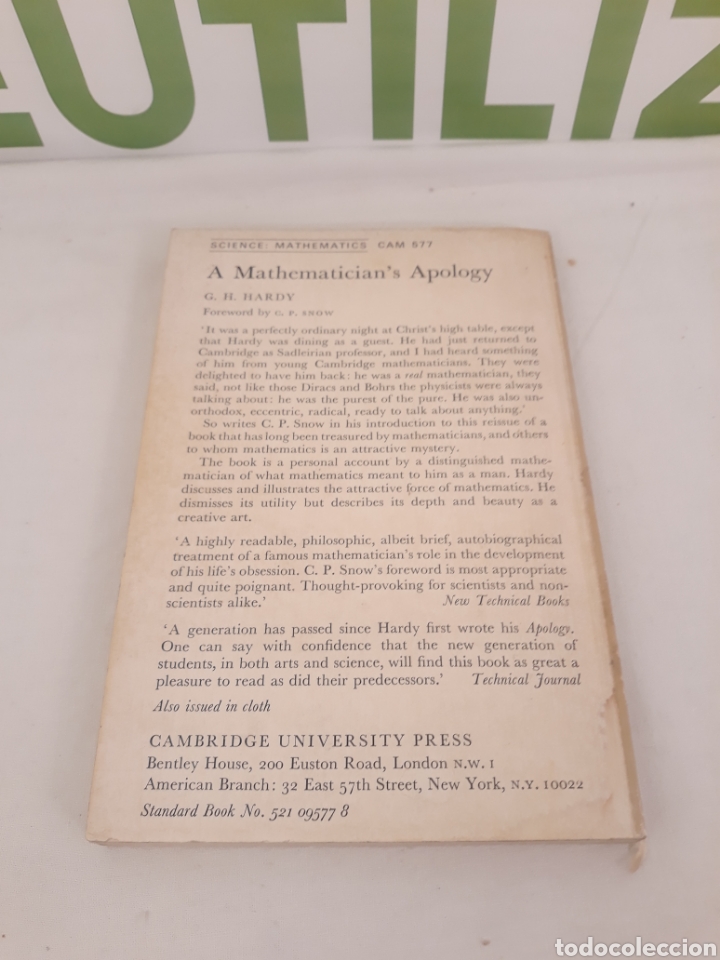 Libros de segunda mano de ciencias: A Mathematicians apology.Csmbridge university press. - Foto 2
