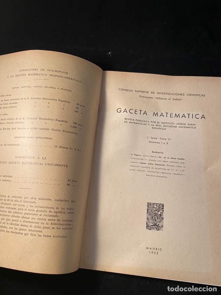 Libros de segunda mano de ciencias: Gaceta Matem&aacute;tica Madrid 1955 - Foto 2