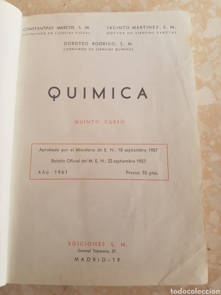 Libros de segunda mano de ciencias: Quimica Quinto Curso 1961 Ediciones S. M. - Foto 2