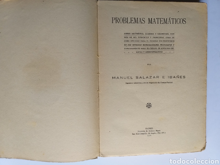 Libros de segunda mano de ciencias: Problemas matem&aacute;ticos . Manuel Salazar e Ib&aacute;&ntilde;es. 1926 . . Matenumeros - Foto 9