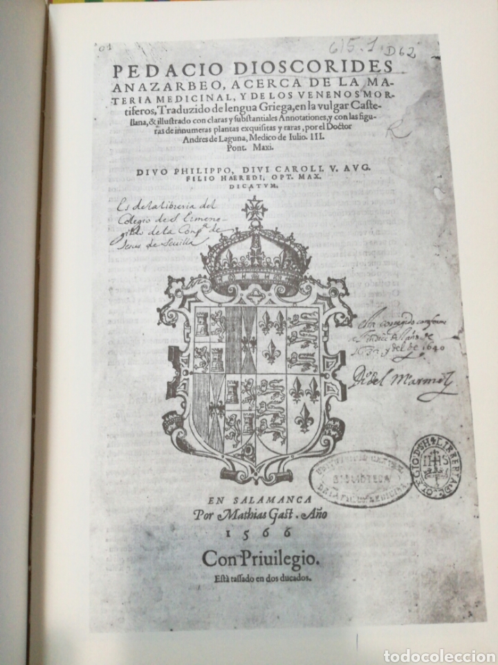 Libros de segunda mano: PEDACIO DIOSC&Oacute;RIDES ANAZARBEO I (1555). ANDR&Eacute;S LAGUNA. - Foto 5