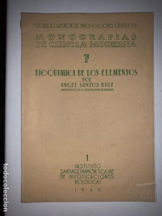 Libros de segunda mano: Bioqu&iacute;mica de los elementos. Angel Santos Ruiz. 1945 - Foto 1