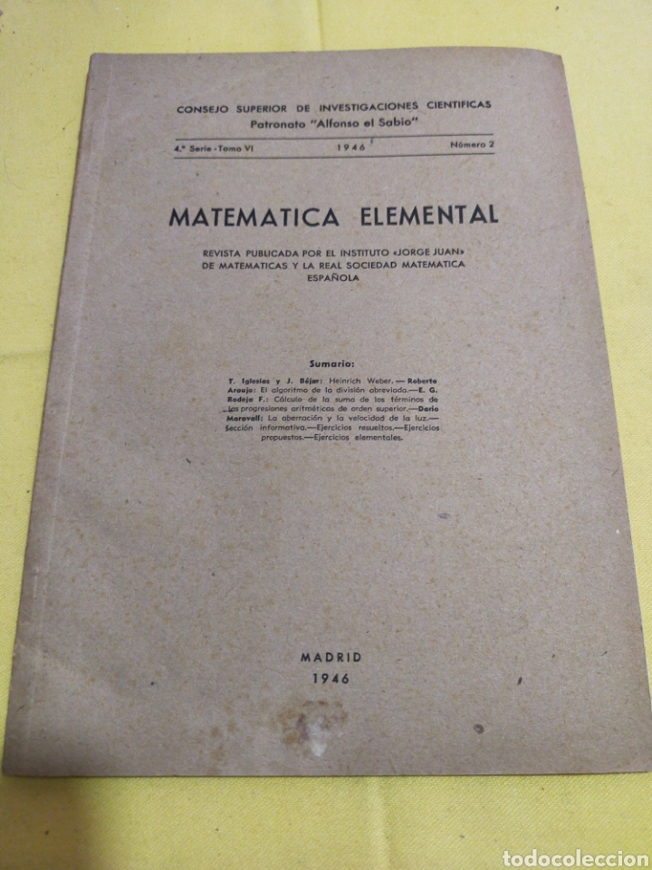 Libros de segunda mano de Ciencias: REVISTA MATEMATICA ELEMENTAL 4°SERIE TOMO VI NUMERO 2-1946 - Foto 1 - 203039380