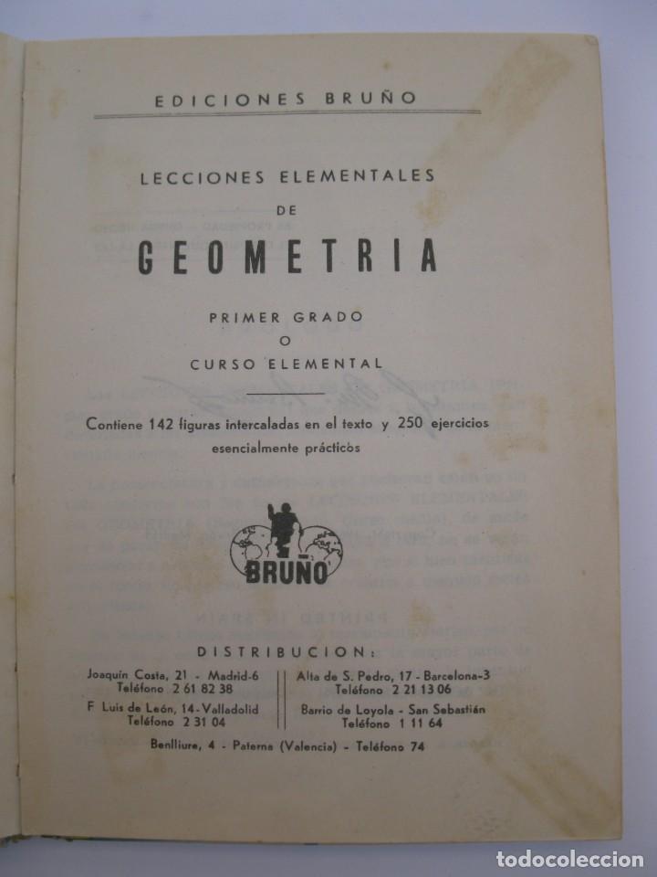 Libros de segunda mano de ciencias: LECCIONES ELEMENTALES DE GEOMETR&Iacute;A - PRIMER GRADO - EDICIONES BRU&Ntilde;O - A&Ntilde;O 1966. - Foto 2