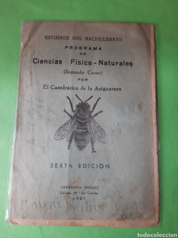 Libri di seconda mano: 1936 IMPRENTA MORET LA CORU&Ntilde;A BACHILLERATO CIENCIAS F&Iacute;SICO NATURALES PROGRAMA ABEJA PORTADA