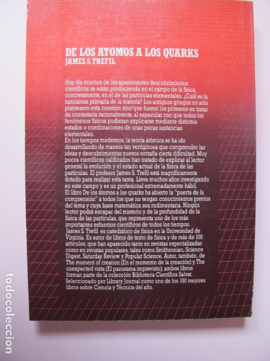 Libros de segunda mano de ciencias: DE LOS &Aacute;TOMOS A LOS QUARKS.- JAMES S. TREFIL.- BIBLIOTECA CIENT&Iacute;FICA SALVAT.1980 - Foto 2