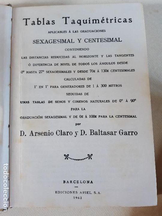 Libros de segunda mano de ciencias: TABLAS TAQUIMETRICAS 1962. EDICIONES ARIEL S.A. - Foto 3