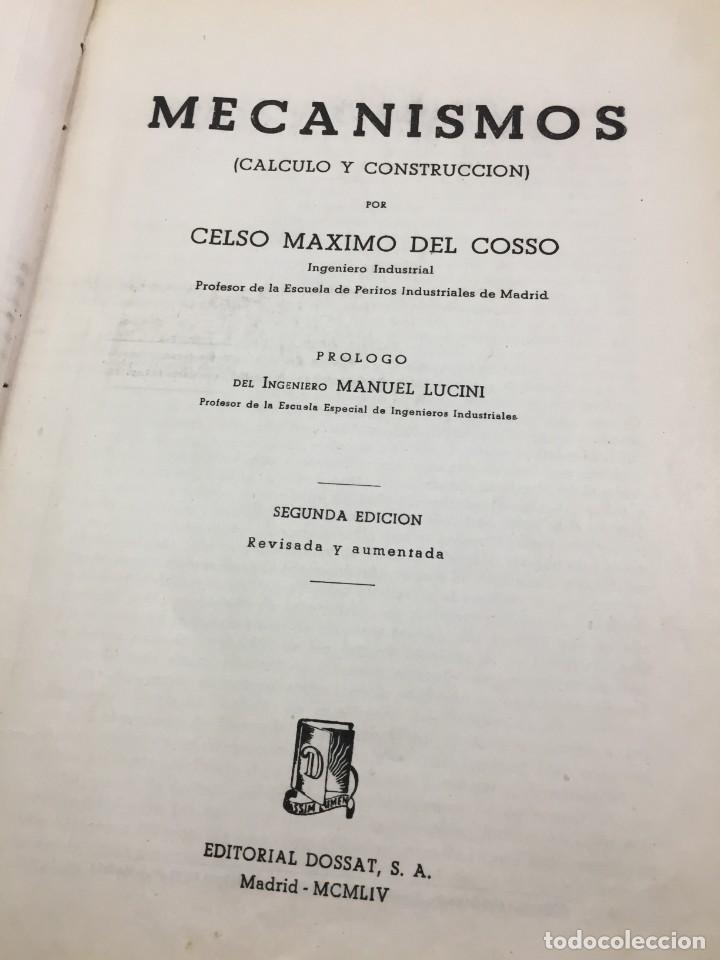 Libros de segunda mano de ciencias: MECANISMOS,CALCULO Y CONSTRUCCION.CELSO MAXIMO DEL COSSO, DOSSAT 1954 MEDIA PIEL - Foto 1