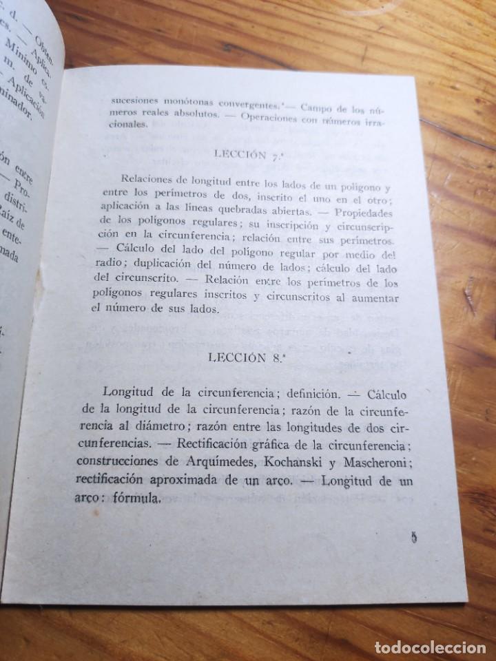 Libros de segunda mano de ciencias: Programa de matem&aacute;ticas. Bachillerato tercer curso. Barcelona 1944. - Foto 4
