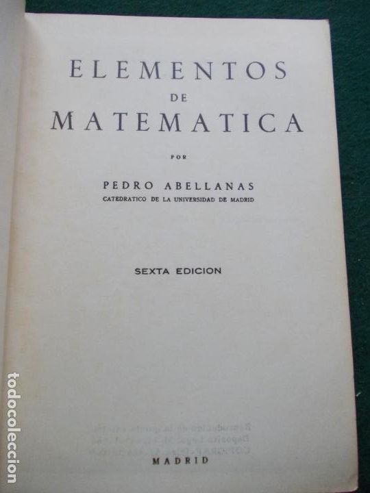 Libros de segunda mano de ciencias: ELEMENTOS DE MATEMATICAS PEDRO ABELLANAS - Foto 3