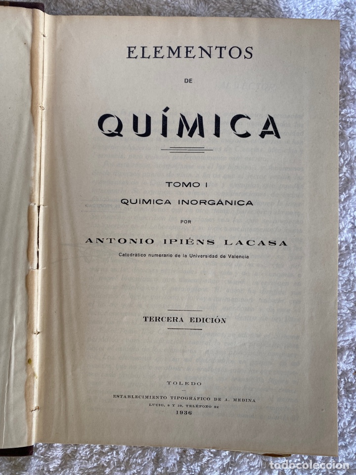 Libros de segunda mano de ciencias: ELEMENTOS DE QU&Iacute;MICA TOMO 1 - Foto 2