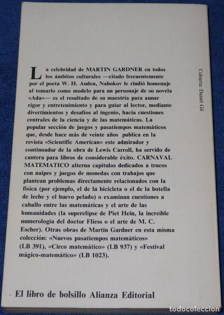 Libros de segunda mano de ciencias: Carnaval Matem&aacute;tico - Martin Gardner - Alianza Editorial (1980) - Foto 2