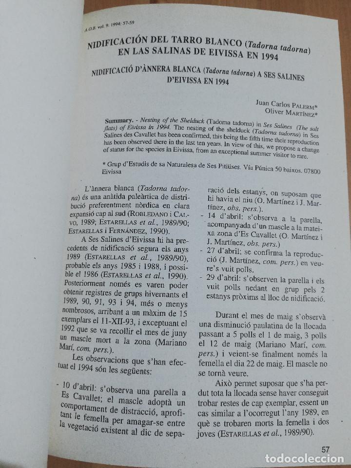 Libros de segunda mano: ANUARI ORNITOL&Ograve;GIC DE LES BALEARS, VOLUM 9 (ANY 1994) - Foto 4