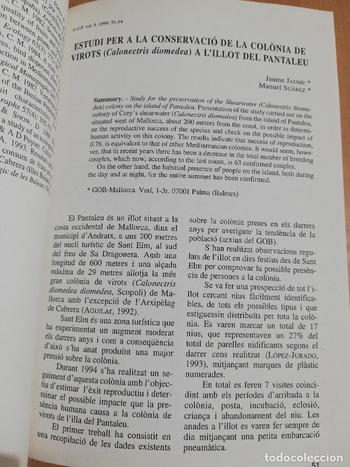 Libros de segunda mano: ANUARI ORNITOL&Ograve;GIC DE LES BALEARS, VOLUM 9 (ANY 1994) - Foto 5