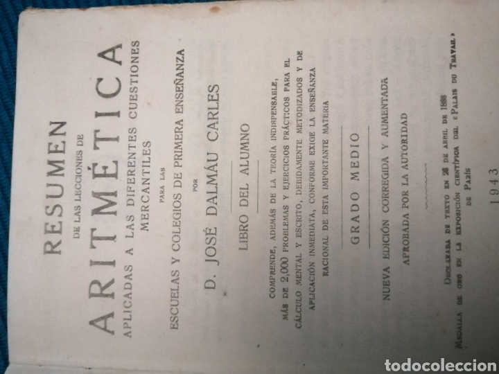 Libros de segunda mano de ciencias: RESUMEN LECCIONES ARITM&Eacute;TICA, 1943. - Foto 4