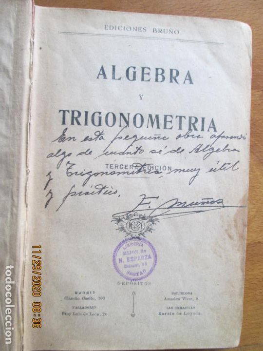 Libros de segunda mano de ciencias: ALGEBRA Y TRIGONOMETRIA - EDICIONES BRU&Ntilde;O 1943 - PASTAS DURAS - Foto 3