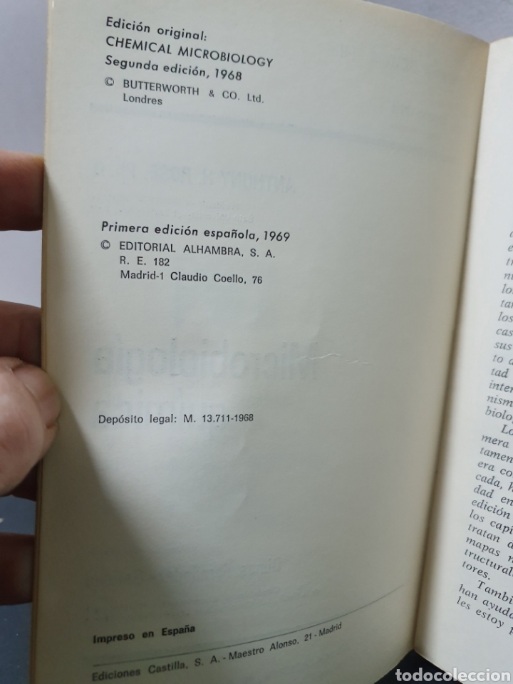 Libros de segunda mano: MICROBIOLOGIA QUIMICA A. H. ROSE. 1&deg;EDICION, 1969 - Foto 2