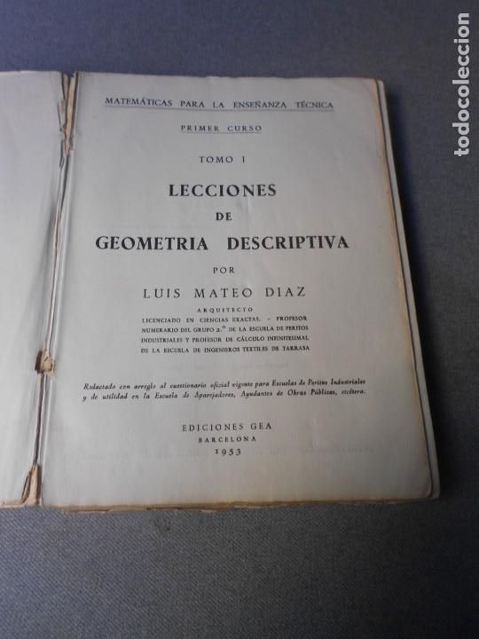 Libros de segunda mano de ciencias: LECCIONES DE GEOMETRIA DESCRIPTIVA - Foto 2