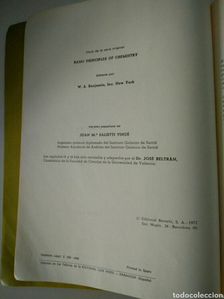 Libros de segunda mano de ciencias: Libro Principios B&aacute;sicos de Qu&iacute;mica - Foto 2