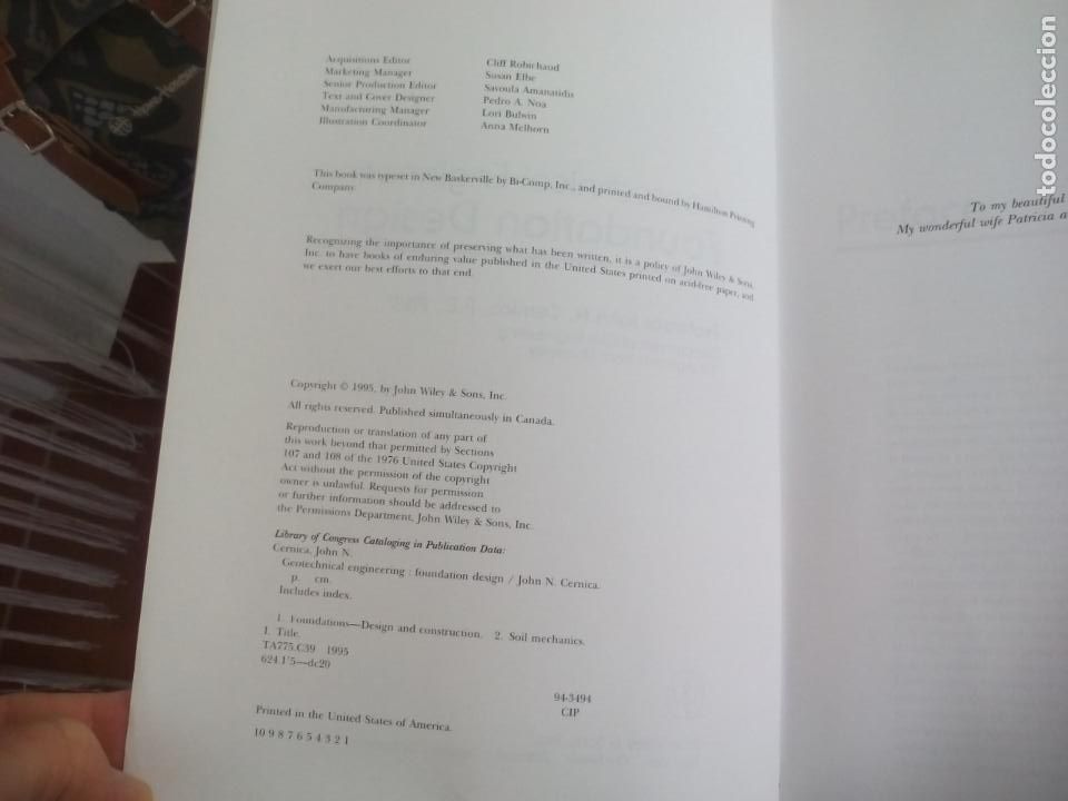 Libros de segunda mano de ciencias: FOUNDATION DESIGN. GEOTECHNICAL ENGINEERING. JOHN N. CERNICA. 1995. WILEY - Foto 3