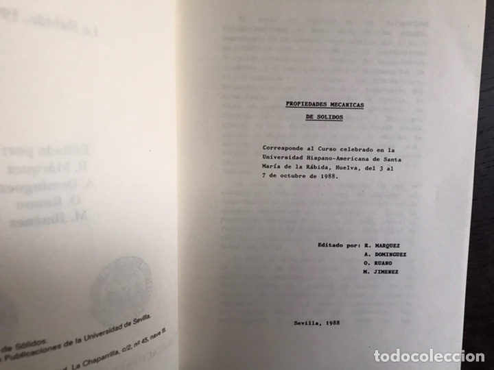 Libros de segunda mano de ciencias: Propiedades mec&aacute;nicas de s&oacute;lidos. La R&aacute;bida 1988 - Foto 2