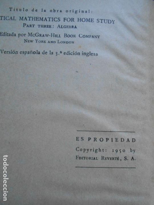 Libros de segunda mano de ciencias: Matematicas elementales Algebra 1950 - Foto 3