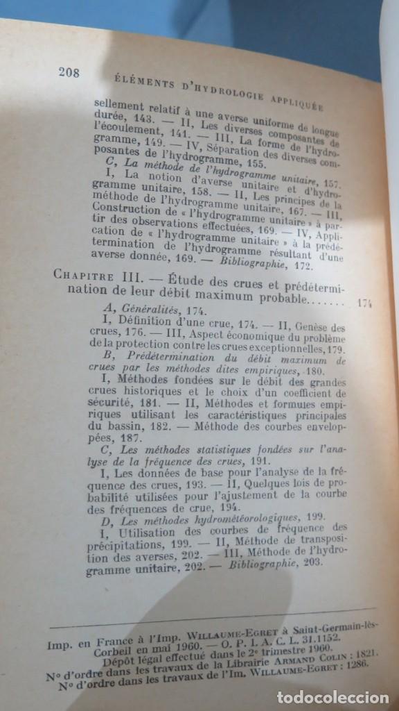 Libros de segunda mano de ciencias: ELEMENTS D&acute;HYDROLOGIE APLIQUEE. REMENIERAS - Foto 5