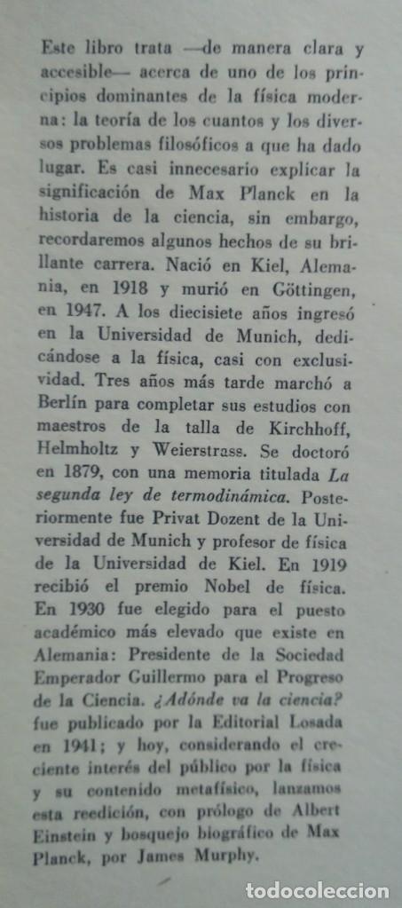 Libros de segunda mano de ciencias: ADONDE VA LA CIENCIA -- MAX PLANCK .... PR&Oacute;LOGO DE ALBERT EINSTEIN - Foto 3
