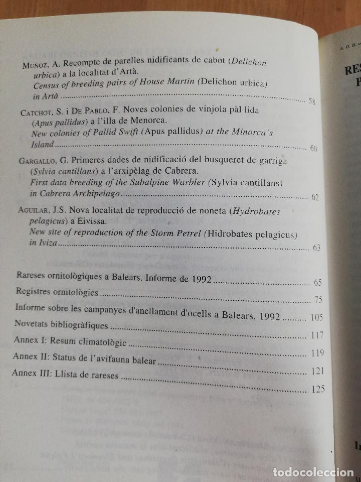 Libros de segunda mano: ANUARI ORNITOL&Ograve;GIC DE LES BALEARS. VOLUM 7 (1992) - Foto 3