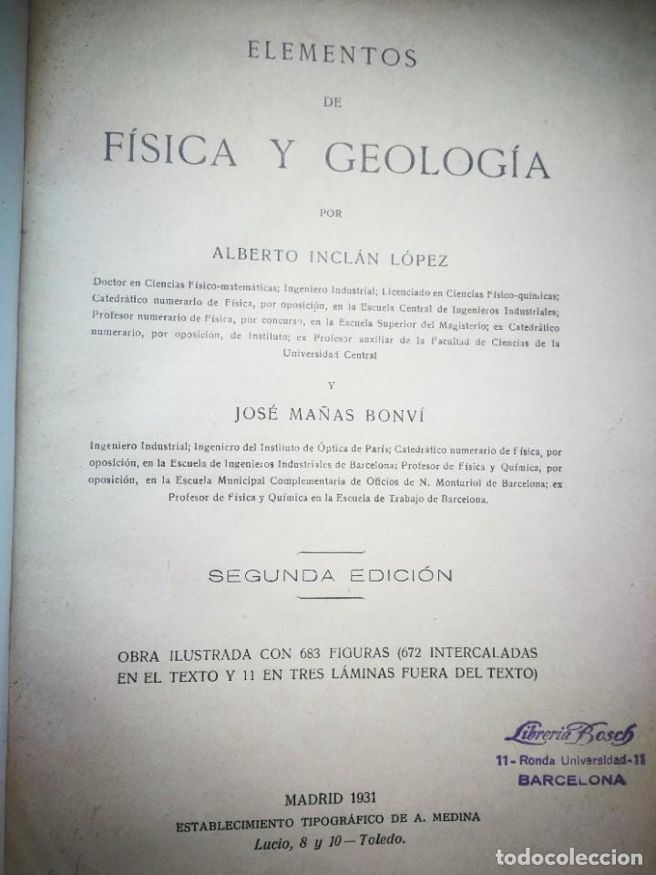 Libri di seconda mano: Elementos de Fisisca y Geologia - Incl&aacute;n L&oacute;pez y Ma&ntilde;as Bonv&iacute; - 1931