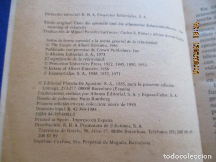 Libros de segunda mano de ciencias: El Significado de la Relatividad Albert Einstein Planeta-Agostini 1985 - Foto 4