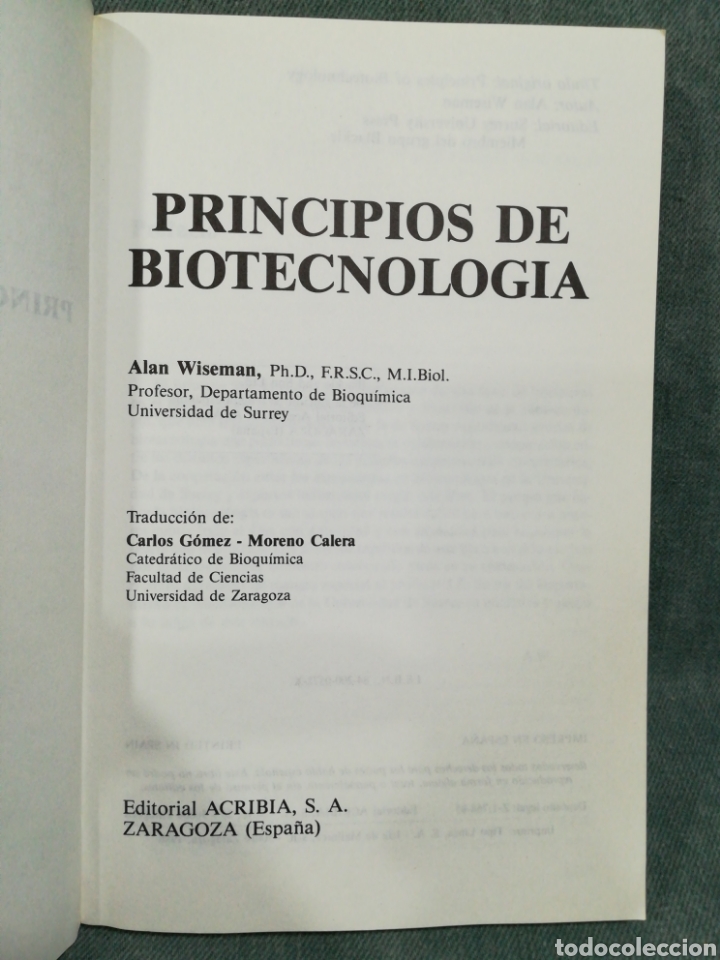 Libros de segunda mano: PRINCIPIOS DE BIOTECNOLOG&Iacute;A - ALAN WISEMAN - ED. ACRIBIA - Foto 4