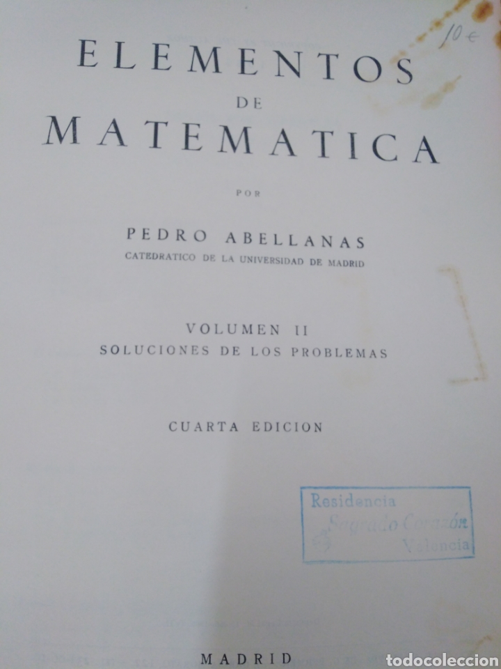 Libros de segunda mano de ciencias: ELEMENTOS DE MATEM&Aacute;TICA.PEDRO ABELLANAS.VOLUMEN 2.SOLUCIONES 1966 - Foto 2